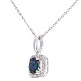 0.48ct Oval Sapphire and Diamond Pave Square Shape Pendant in UK Hallmarked 9ct White Gold